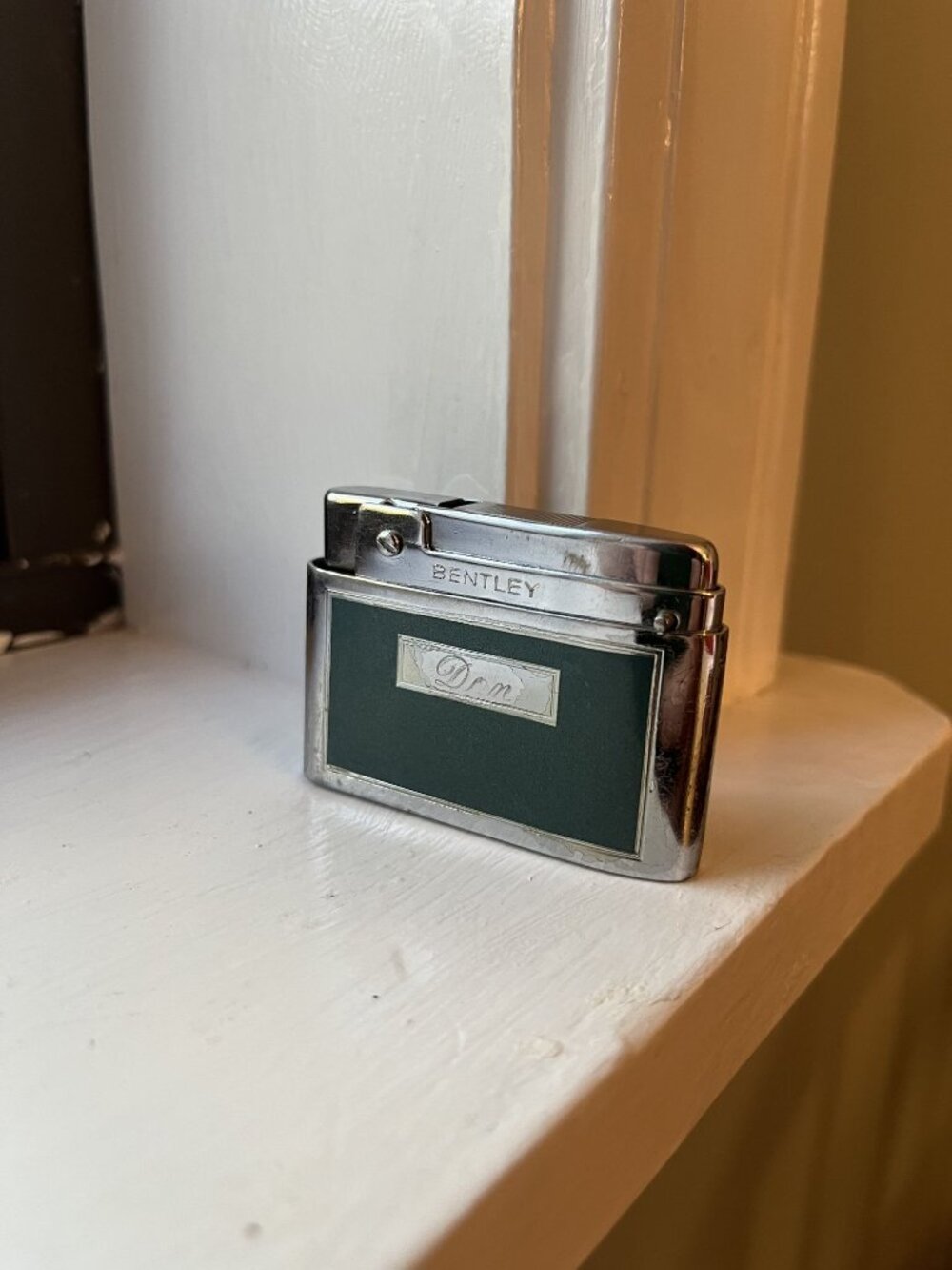 1950s Bentley Butane Lighter Chrome & Green Made In Austria